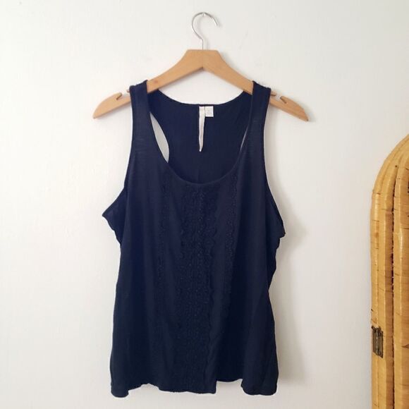 LC Lauren Conrad Black Applique Tank Top L - Picture 1 of 6